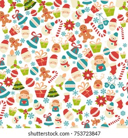 Christmas holiday seamless pattern with christmas icons.