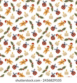 Christmas holiday seamless pattern, new year decoration design. Wrapping paper, textile print