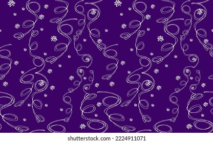 Christmas holiday seamless pattern with outline serpentine ribbons on dark violet, Greeting card, gift packaging., wrapping paper. Naive baby scrabble style collection for happy new year. 