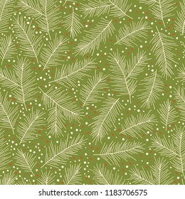 Christmas Holiday Seamless Pattern with Pine Branches. Xmas winter poster collection