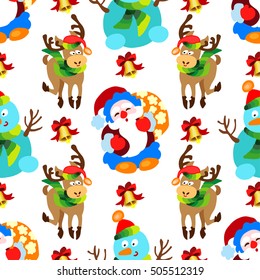 Christmas holiday seamless pattern with santa and reindeer.