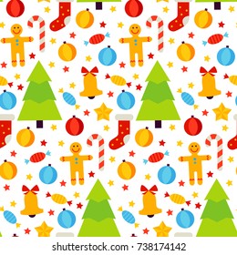 Christmas Holiday Seamless Pattern. Vector Illustration. Happy New Year Background.