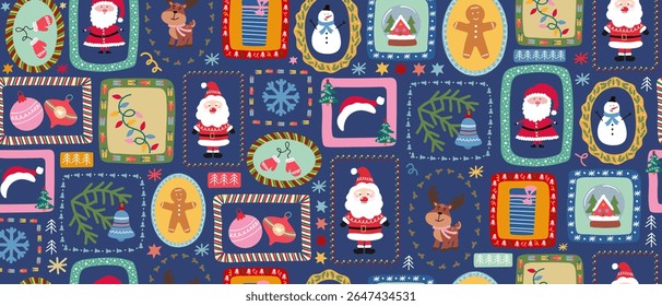 Christmas holiday seamless pattern with winter wonderland decor elements. Holiday background for greeting card. Vector.