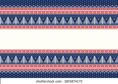 Christmas Holiday Seamless Pixel Pattern. Traditional Christmas Trees Striped Ornament. Vector Seamless Background for the Greeting Text or Logo