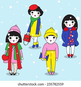Christmas and Holiday Season Fashionistas illustration set