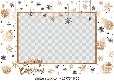 Christmas Holiday Season Greetings Card with Place for a Photo. Hand lettering text and decorative elements. Vector EPS 10