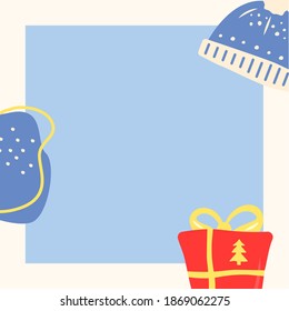 Christmas holiday season post template for social media feed. Winter seasonal greeting. Advertising web design mockup with abstract shapes. Square card layout with copyspace and flat illustrations