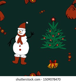 Christmas holiday season seamless pattern with Snowman. Christmas holidays cartoon character background.  vector illustration.