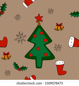 Christmas holiday season seamless pattern with christmas tree. Christmas holidays cartoon character background.  vector illustration.