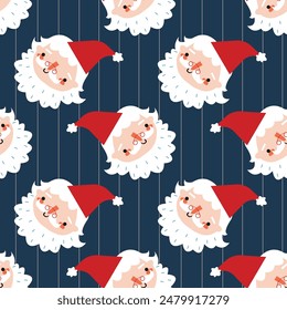 Christmas holiday season .  Seamless pattern of cute santa claus on a dark background . Vector illustration.