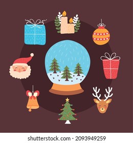 christmas holiday set nine icons