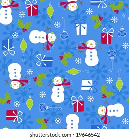 Christmas Holiday Snowmen and Gifts Seamless Repeat Pattern Vector Illustration