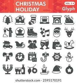 Christmas holiday symbols collection or sketches. happy new year theme bar in glyph style signs for web and app. Vector graphics isolated on white background