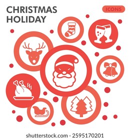 Christmas holiday symbols collection or sketches. happy new year theme bubbles in glyph style signs for web and app. Vector graphics isolated on white background