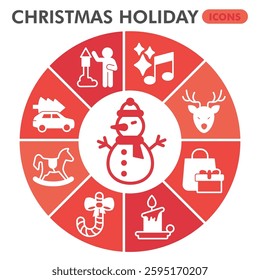 Christmas holiday symbols collection or sketches. happy new year theme diagram pie in glyph style signs for web and app. Vector graphics isolated on white background