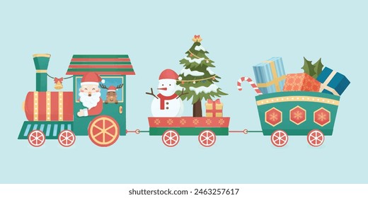 Christmas holiday theme train Santa Claus sitting in the train