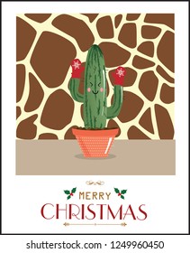 Christmas or Holiday Themed Cactus. Vector illustration.