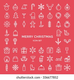 Christmas holiday thin line flat design icons set 