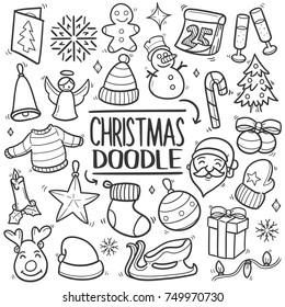 Christmas Holiday Traditional Doodle Icons Sketch Hand Made Design Vector.