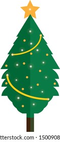 Christmas holiday tree with decorations & star flat vector color icon for apps and websites