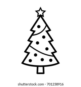 Christmas holiday tree with decorations & star line art vector icon for apps and websites