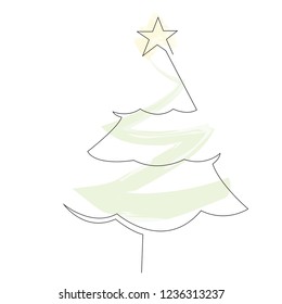 Christmas holiday tree with star single line art vector icon for apps and websites
