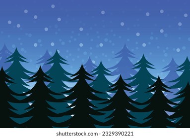 Christmas holiday trees against the blue sky with snow. Forest background. Christmas tree. Silhouette vector