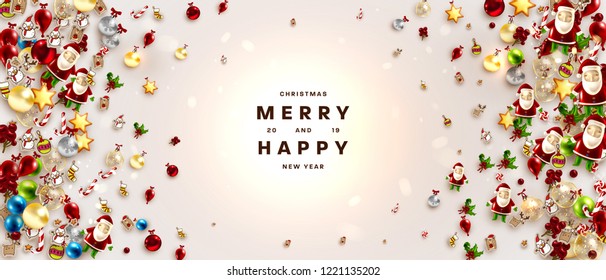 Christmas holiday trendy cover background design with liquid dynamic fluid spheres, Xmas balls and toys for greeting card, banner, placard or poster. Eps10 vector illustration