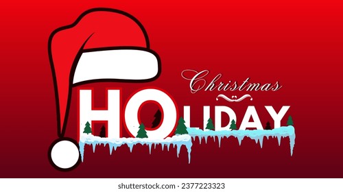 Christmas Holiday typograhy with Santa hat and christmas trees
