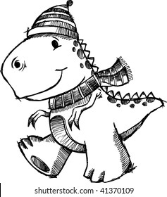 Christmas Holiday tyrannosaurus doodle sketch Vector