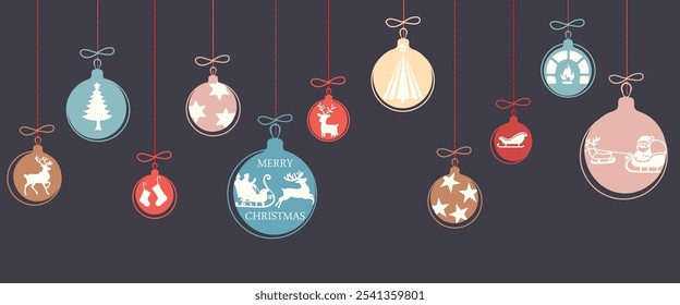 Christmas Holiday Vector Background with Xmas Toys and Balls Garland. Winter Holiday Composition for Xmas Design. Greetings Banner Design