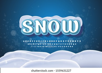 Christmas Holiday Vector Font. Retro 3d Letters With Snow Caps. Christmas Font With Snow And Ice, Abc And Digit Illustration