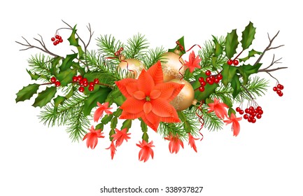 Christmas holiday vector garland with decorations on white background