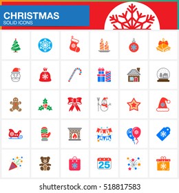 Christmas Holiday vector icons set, modern solid symbol collection, filled colorful pictogram pack isolated on white, logo illustration