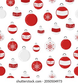 Christmas holiday vector seamless pattern with red christmas balls. For printing on textile, wrapping paper, scrapbook.