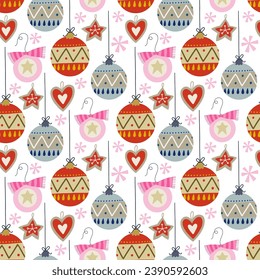 Christmas holiday vector seamless pattern in Scandinavian style, flat illustration.