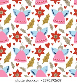 Christmas holiday vector seamless pattern in Scandinavian style, flat illustration.