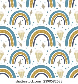 Christmas holiday vector seamless pattern in Scandinavian style, flat illustration.