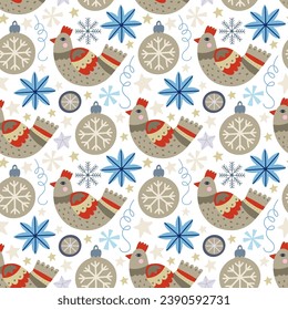 Christmas holiday vector seamless pattern in Scandinavian style, flat illustration.