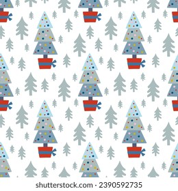 Christmas holiday vector seamless pattern in Scandinavian style, flat illustration.