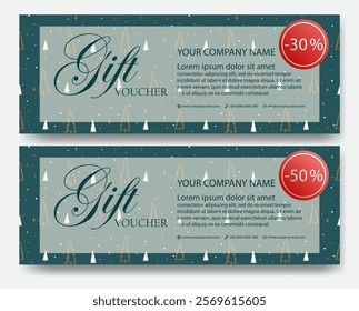 Christmas holiday voucher design. Winter golidays gift certificate design vector layout with xmas tree