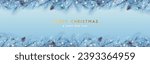 Christmas holiday white background with christmas tree branches, pine cones and neon lights. Greeting card or banne design. Vector illustration