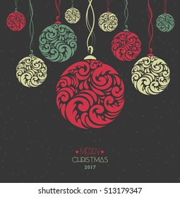 Christmas Holiday Winter Background With Ball, Snow And Text 