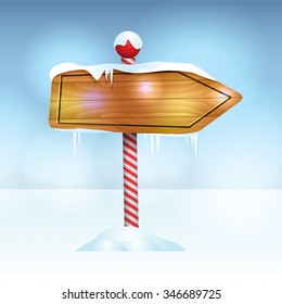 A Christmas holiday wooden sign in snow illustration. Vector EPS 10 available. EPS file contains transparencies and gradient mesh. Room for copy.