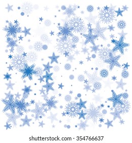 Christmas Holidays Background with blue falling snowflakes on white background. Illustration of seasonal winter symbols for christmas and new year's eve celebration. Vector seamless pattern.