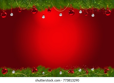 Christmas holidays composition border on red background with space for your text