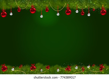 Christmas holidays composition on green background with space for your text