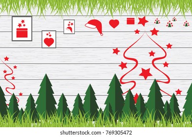 Christmas holidays composition on white wooden background with copy space for your text.Vector Illustration