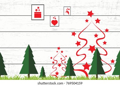 Christmas holidays composition on white wooden background with copy space for your text.Vector Illustration
