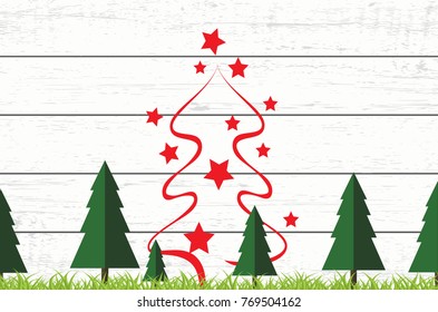 Christmas holidays composition on white wooden background with copy space for your text.Vector Illustration